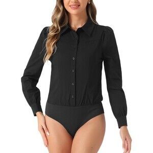 Allegra K Leotard Shirt for Women's Collared Business Casual XS Black